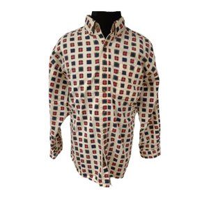 Catalina Mens XL Cream Color Patch Work Long Sleeve Button Up Shirt